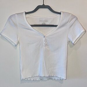 American Eagle Outfitters Cream Ribbed Crop Blouse